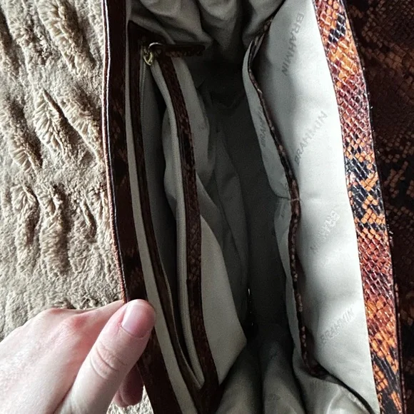 Brahmin Tan and Brown Snake Print Satchel